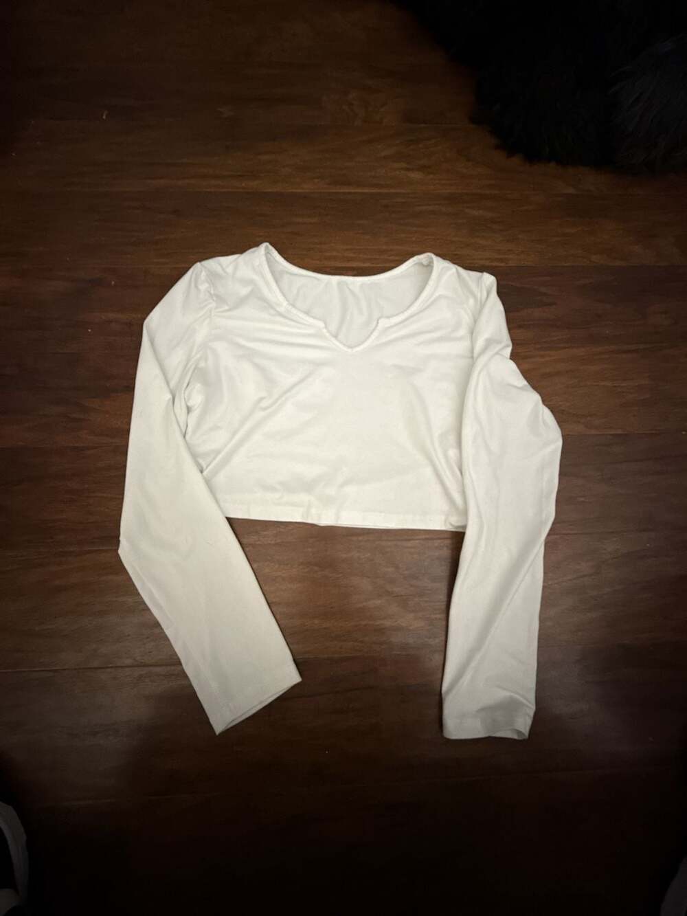 White Long Sleeve Notched Neck Crop Top